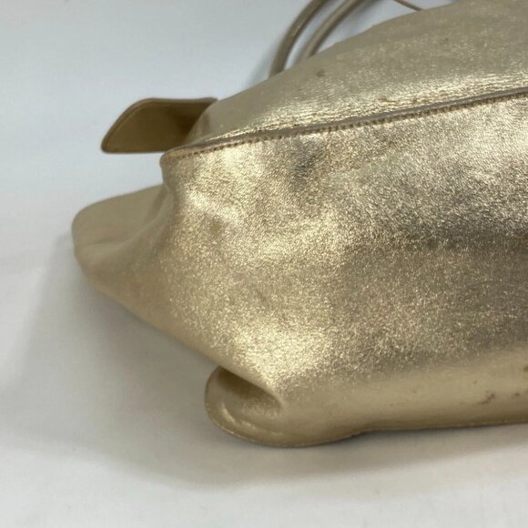 PRADA Shoulder Bag Logo fringe bag drawstring Tote Bag Leather Gold - Picture 11 of 13